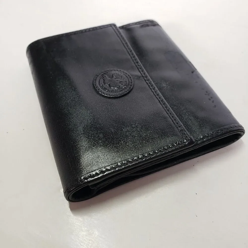 Hunting World Vintage Italian Black Wallet Credit Card Holder 3in1 Small‎